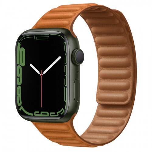 Apple Watch Series 7 Green Aluminum Case with Leather Link - Golden Brown - 45mm - M/L