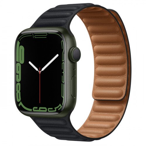 Apple Watch Series 7 Green Aluminum Case with Leather Link - Midnight - 45mm - S/M
