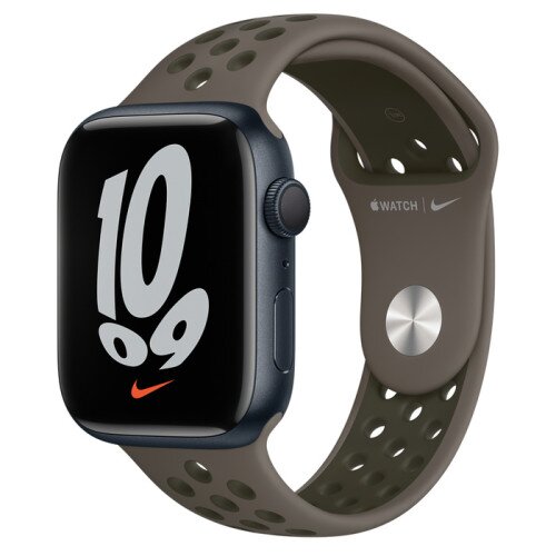 Apple Watch Series 7 Midnight Aluminum Case with Nike Sport Band - Olive Gray/Cargo Khaki - 45mm