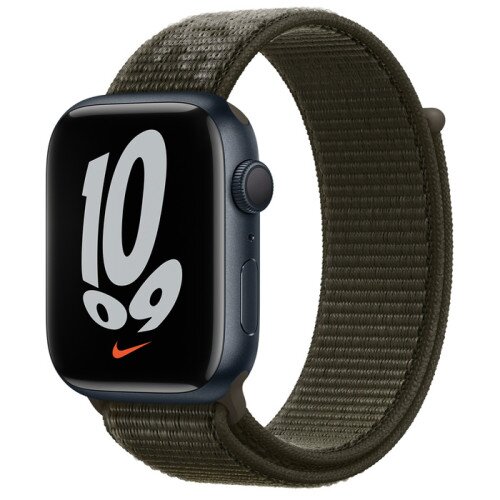 Apple Watch Series 7 Midnight Aluminum Case with Nike Sport Loop - Cargo Khaki - 45mm