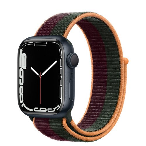 Apple Watch Series 7 Midnight Aluminum Case with Sport Loop - Dark Cherry/Forest Green - 41mm