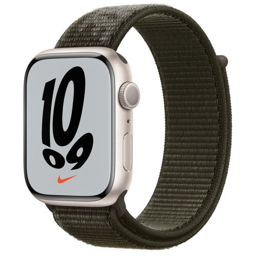 Apple Watch Series 7 Starlight Aluminum Case with Nike Sport Loop - Cargo Khaki - 45mm