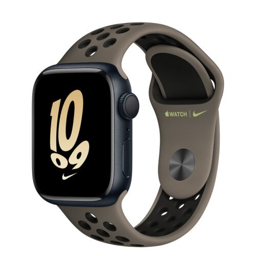 Apple Watch Series 8 - 41mm Midnight Aluminum Case with Olive Grey/Black Nike Sport Band - S/M