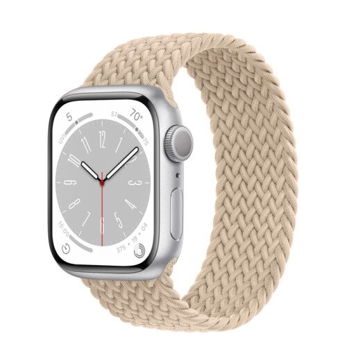 Apple Watch Series 8 - 41mm Silver Aluminum Case with Beige Braided Solo Loop - Size-3