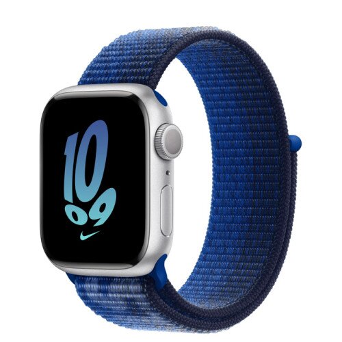 Apple Watch Series 8 - 41mm Silver Aluminum Case with Game Royal/Midnight Navy Nike Sport Loop