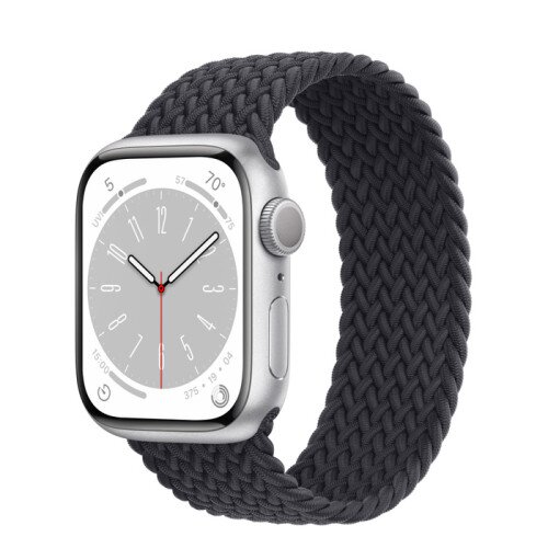 Apple Watch Series 8 - 41mm Silver Aluminum Case with Midnight Braided Solo Loop - Size-9