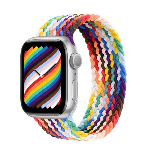 Apple Watch Series 8 - 41mm Silver Aluminum Case with Pride Edition Braided Solo Loop - Size-9