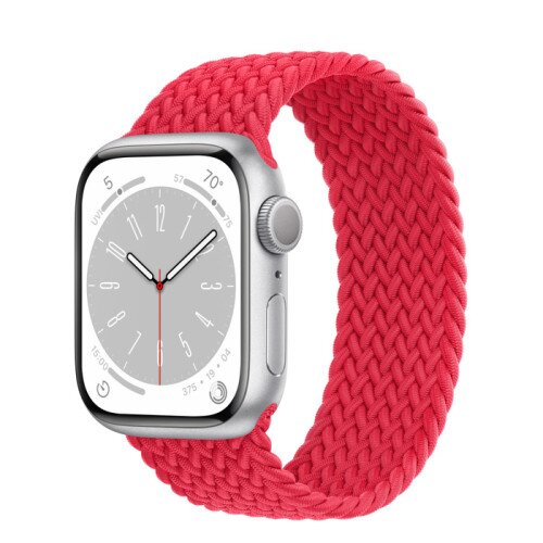 Apple Watch Series 8 - 41mm Silver Aluminum Case with Product Red Braided Solo Loop - Size-6