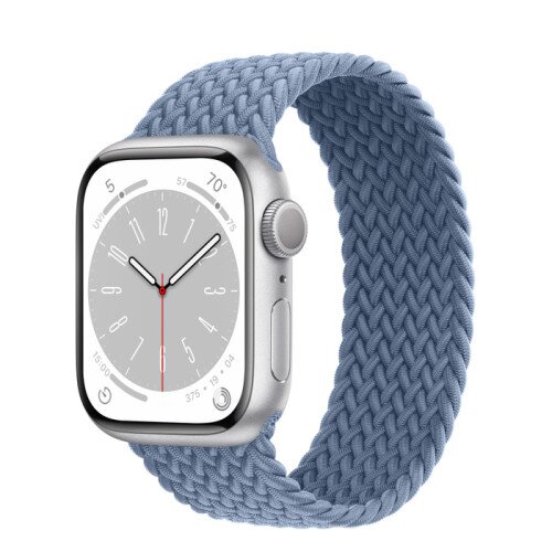 Apple Watch Series 8 - 41mm Silver Aluminum Case with Slate Blue Braided Solo Loop - Size-3