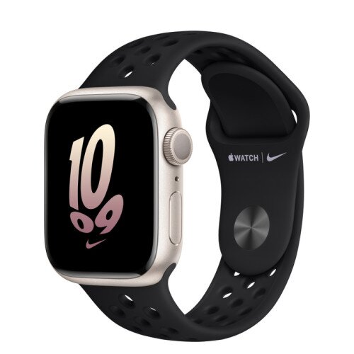 Apple Watch Series 8 - 41mm Starlight Aluminum Case with Black/Black Nike Sport Band - M/L