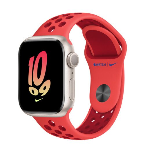 Apple Watch Series 8 - 41mm Starlight Aluminum Case with Bright Crimson/Gym Red Nike Sport Band - S/M