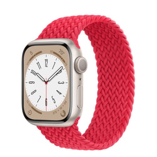 Apple Watch Series 8 - 41mm Starlight Aluminum Case with Product Red Braided Solo Loop - Size-4