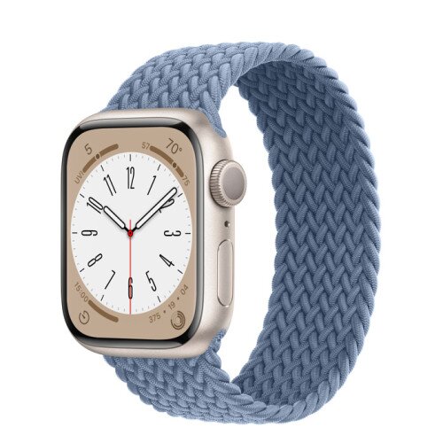 Apple Watch Series 8 - 41mm Starlight Aluminum Case with Slate Blue Braided Solo Loop - Size-9