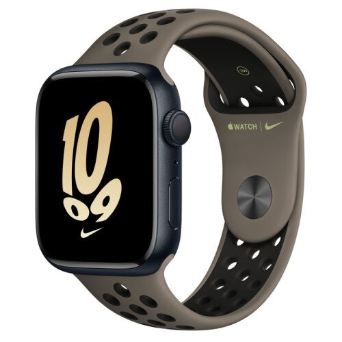 Apple Watch Series 8 - 45mm Midnight Aluminum Case with Olive Grey/Black Nike Sport Band - S/M