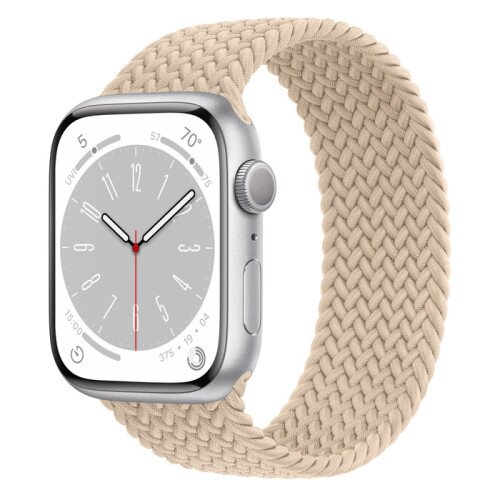 Apple Watch Series 8 - 45mm Silver Aluminum Case with Beige Braided Solo Loop - Size-3