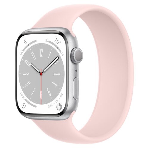 Apple Watch Series 8 - 45mm Silver Aluminum Case with Chalk Pink Solo Loop - Size-7