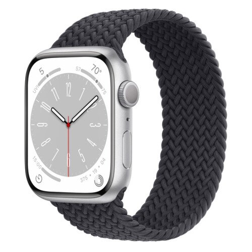 Apple Watch Series 8 - 45mm Silver Aluminum Case with Midnight Braided Solo Loop - Size-4