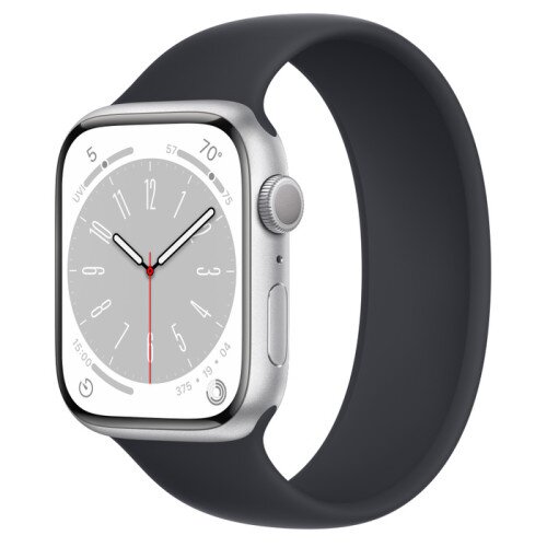 Apple Watch Series 8 - 45mm Silver Aluminum Case with Midnight Solo Loop - Size-6