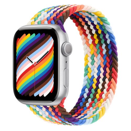 Apple Watch Series 8 - 45mm Silver Aluminum Case with Pride Edition Braided Solo Loop - Size-10