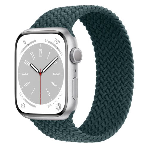 Apple Watch Series 8 - 45mm Silver Aluminum Case with Rainforest Braided Solo Loop - Size-3