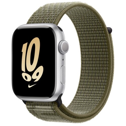 Apple Watch Series 8 - 45mm Silver Aluminum Case with Sequoia/Pure Platinum Nike Sport Loop