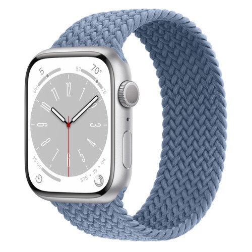 Apple Watch Series 8 - 45mm Silver Aluminum Case with Slate Blue Braided Solo Loop - Size-7