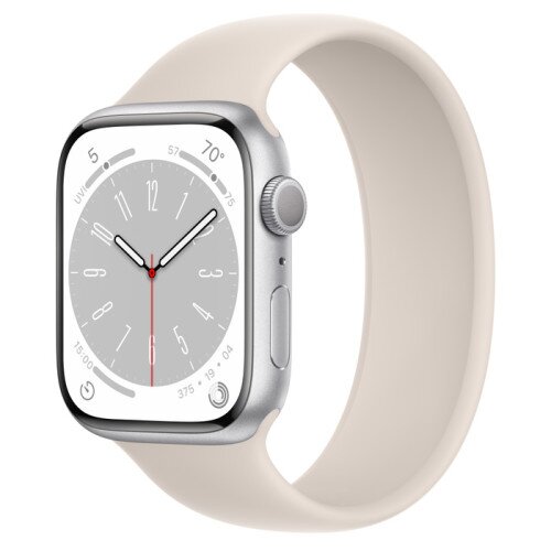 Apple Watch Series 8 - 45mm Silver Aluminum Case with Starlight Solo Loop - Size-5