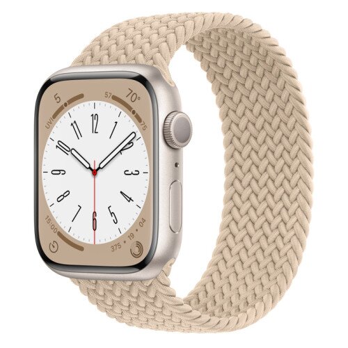 Apple Watch Series 8 - 45mm Starlight Aluminum Case with Beige Braided Solo Loop - Size-10