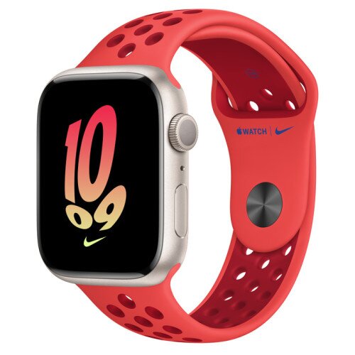 Apple Watch Series 8 - 45mm Starlight Aluminum Case with Bright Crimson/Gym Red Nike Sport Band - S/M