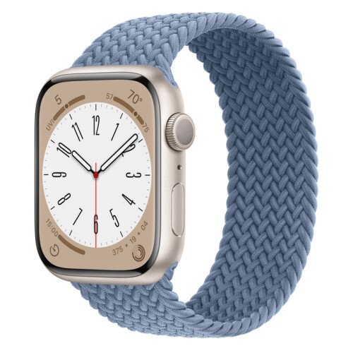 Apple Watch Series 8 - 45mm Starlight Aluminum Case with Slate Blue Braided Solo Loop - Size-10