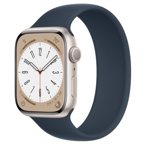 Apple Watch Series 8 - 45mm Starlight Aluminum Case with Storm Blue Solo Loop - Size-10