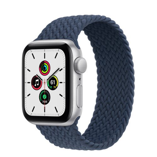 Apple Watch Series SE Silver Aluminum Case with Braided Solo Loop - Abyss Blue - 40mm - 4