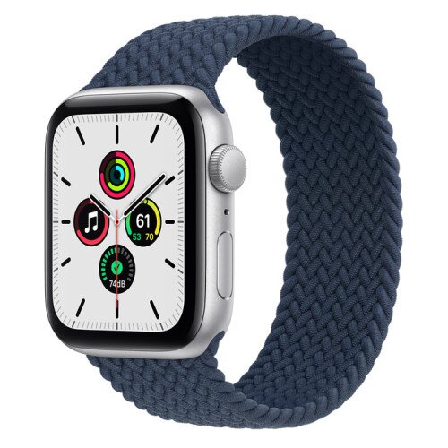 Apple Watch Series SE Silver Aluminum Case with Braided Solo Loop - Abyss Blue - 44mm - 8