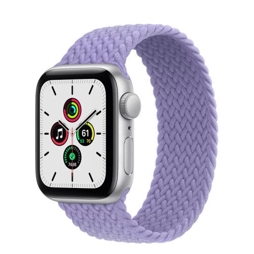 Apple Watch Series SE Silver Aluminum Case with Braided Solo Loop - English Lavender - 40mm - 5