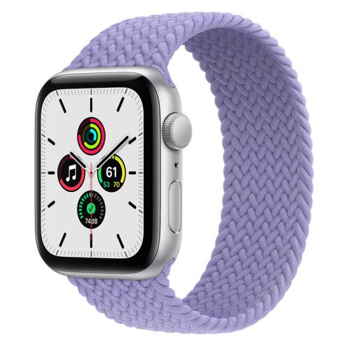 Apple Watch Series SE Silver Aluminum Case with Braided Solo Loop - English Lavender - 44mm - 12