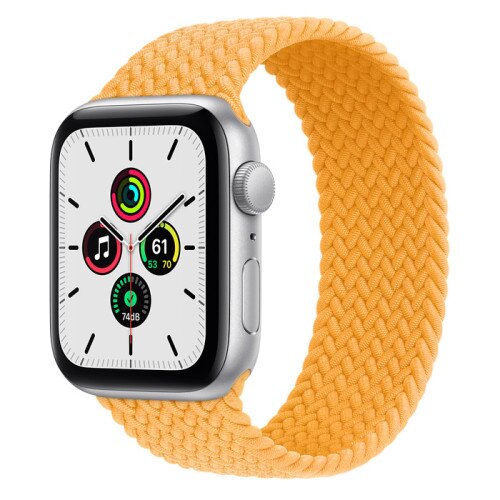 Apple Watch Series SE Silver Aluminum Case with Braided Solo Loop - Maize - 44mm - 10