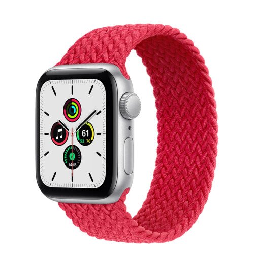 Apple Watch Series SE Silver Aluminum Case with Braided Solo Loop - Product Red - 40mm - 2