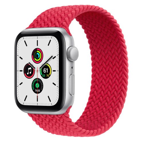 Apple Watch Series SE Silver Aluminum Case with Braided Solo Loop - Product Red - 44mm - 4