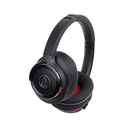 Audio-Technica ATH-WS660BT Solid Bass Wireless Over-Ear Headphones with Built-in Mic & Control - Black/Red