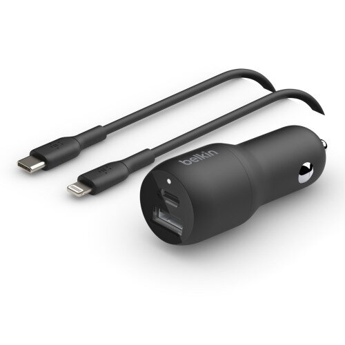 Belkin BoostCharge Dual Car Charger with PPS 37W + USB-C Cable with Lightning Connector
