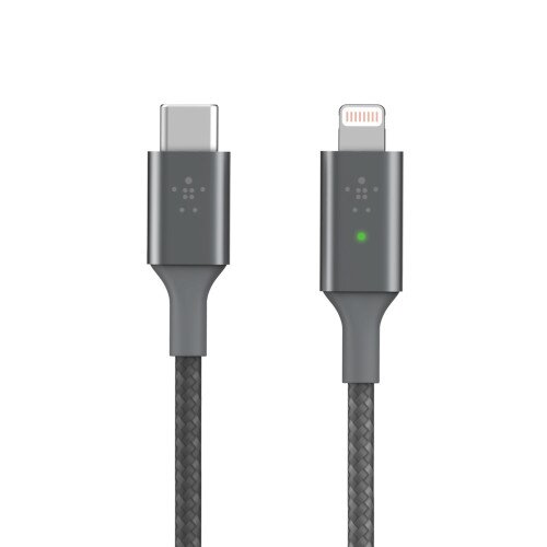 Belkin BoostCharge Smart LED USB-C to Lightning Cable - Gray