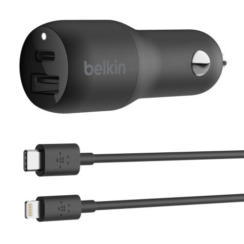 Belkin Boost Charge USB-C + USB-A Car Charger 30W + USB-C to Lightning Cable