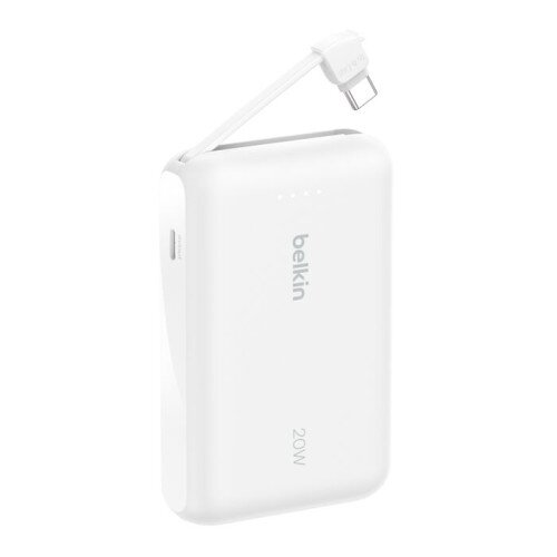 Belkin BoostCharge Power Bank with Integrated Cable - 10K - White
