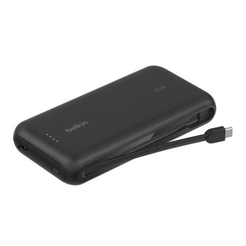 Belkin BoostCharge Power Bank with Integrated Cable - 10K - Black