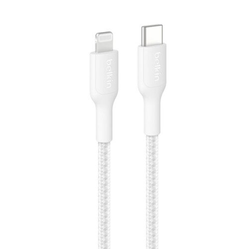 Belkin BoostCharge Pro USB-C Braided Cable with Lightning Connector - White - 6.6ft