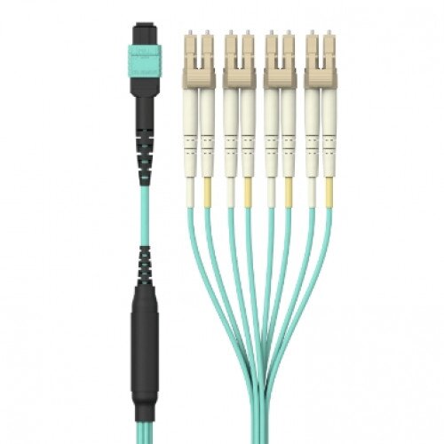 Belkin MTP to LC Fiber Optic Cable, 40GB Aqua Multimode MTP/8x LC, 50/125, OM3, Plenum
