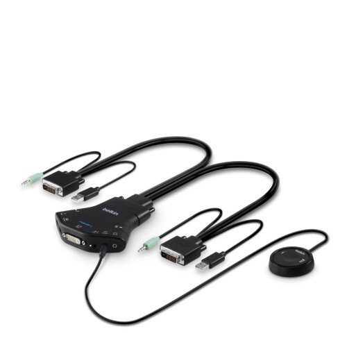 Belkin Secure Flip 2-Port DVI-D KVM w/ Audio and Remote Controller