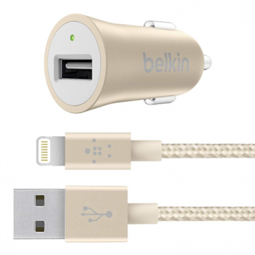Belkin Universal Car Charger with Lightning Cable - Gold