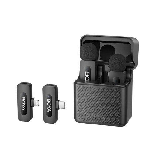 BOYA BY-V3 Combo 2.4 GHz Dual-Channel Wireless Microphone - (USB-C+Lightning) RX + 2 TX + Charging Case