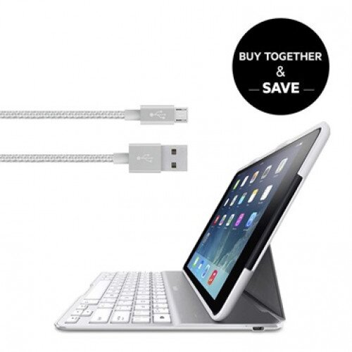 Belkin QODE Ultimate Keyboard Case for iPad Air 2 + Metallic Micro-USB Cable Bundle